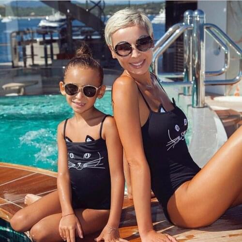 2018 Parent swimwear Mother Daughter Swimwear Women Bandage Swimsuit Beachwear Bathing Cartoon Bikini Set for girl and mother