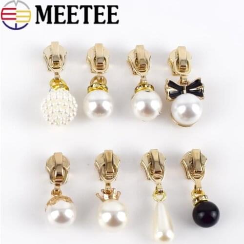 Meetee 5pcs 3# Pearl Puller Metal Zipper Sliders for Metal Zippers DIY Bag Costume Decoration Zip Silder Head Sewing Accessories