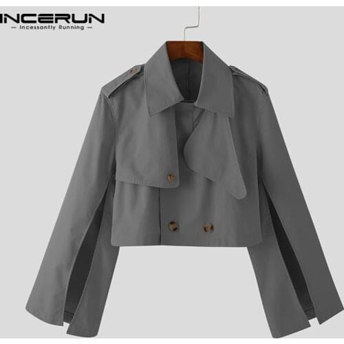 Fashion Men Jackets Solid Color 2021 Lapel Long Sleeve Personality Irregular Crop Coats Men Streetwear Outerwear INCERUN S-5XL 7