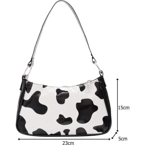 Cow Milk Print Pattern Baguette Bags For women 2021 Bright PU Leather Small Shoulder Bag Female Designer Underarm Bags bolsos