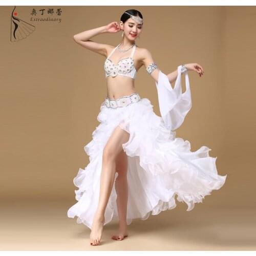 Odin narelle 2017 new white belly dance costume suit split skirt dance clothing beauty