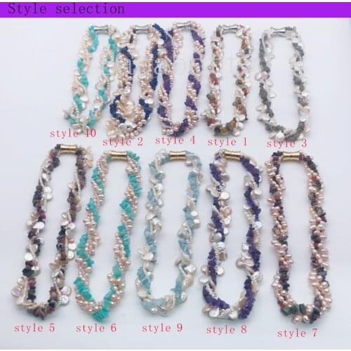 New 2020 style real Freshwater pearl baroque white pink irregular natural stone Magnet Clasp Necklace