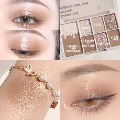 7 Colors Eyeshadow Palette Glitter Matte Shimmer Soft Touch Long Lasting Waterproof Pigmented Brighten Eyes Makeup