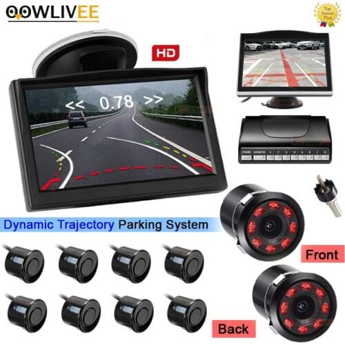 OOWLIVEE Doul CPU Parktronic 8 Sensor Front + back Reverse Car Parking sensor Probe LCD Monitor Parking Assist beep Sounds Alarm