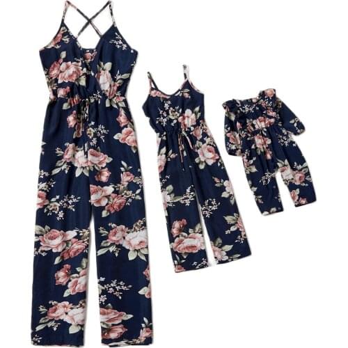 Mother Daughter Matching Overall Pants floral Family outfit Set Mom Tank Baby Mommy and Me Clothes Women Girls Summer Jumpsuits