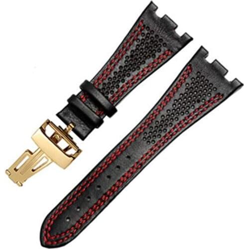 Suitable for AP Royal Oak Leather Strap, First Layer Cowhide AP Male Notch Bracelet 28mm Folding Buckle