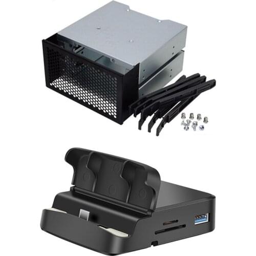 3-Bay Large Capacity HDD Hard Drive Cage Rack with USB Hub Type-C Female Interface USB 3.0 Mobile Phone Charging Stand
