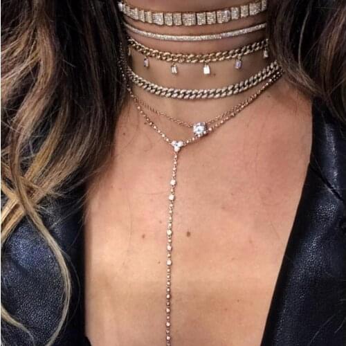 Luxury Rock Punk iced out Miami Cuban link chain baguette cz drop charm necklace for 2021 New Hip hop bling women jewelry
