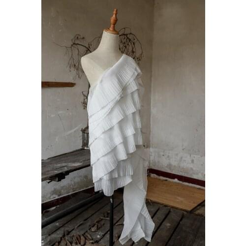 Seven-layer white pleated fashion fabric wavy flower hem DIY wedding dress apparel design fabric