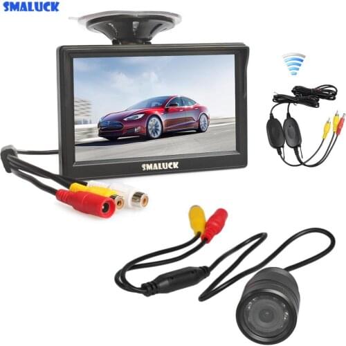 SMALUCK Wireless 5" LCD Rear View Car Monitor + IR Night Vision Backup Rear View Car Camera with Monitor
