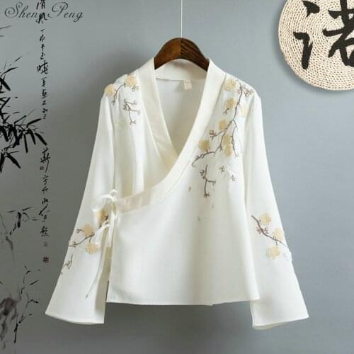 Traditional chinese blouse shirt tops for women mandarin collar oriental linen shirt blouse female cheongsam top Q670
