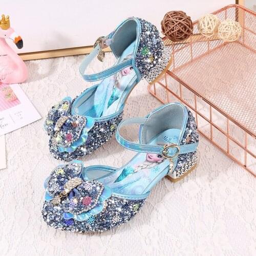 Disney autumn girls high-heeled new princess shoes frozen Elsa childrens performance shoes little girl Korean crystal shoes