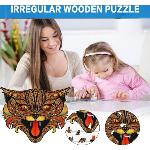 Fire Cat Unique Wooden Jigsaw Puzzles Mysterious 3D Animal Puzzle For Adults Kids Educational Fabulous Gift Interactive Toys