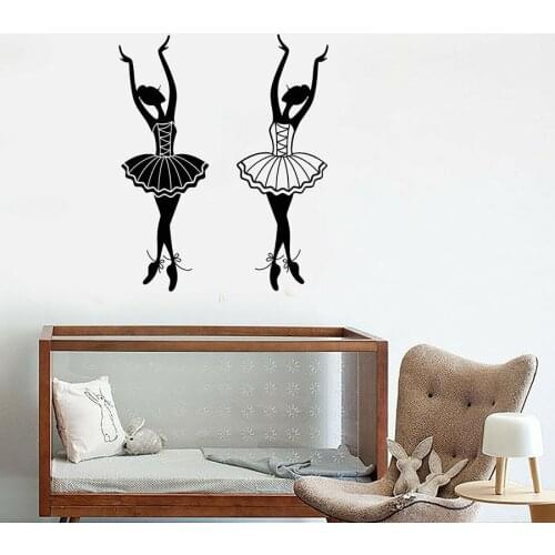 Vinyl Wall Decal Cartoon Ballet Studio Dancers Ballerinas Stickers Art Mural Dance Room Girl Bedroom Home Decor Removable S1037