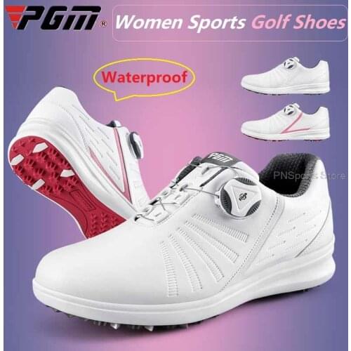 Pgm Waterproof Golf Shoes Womens Shoes Lightweight Knob Buckle Shoelace Sneakers Ladies Breathable Non-Slip Trainers 2 Colors