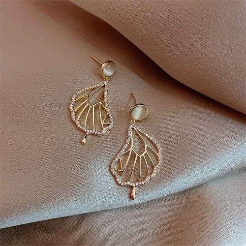 Yaologe Hollow Melon Geometric Irregular Earrings Gold Pendant Earrings Rhinestone Corners 2020 Fashion Jewelry For Women