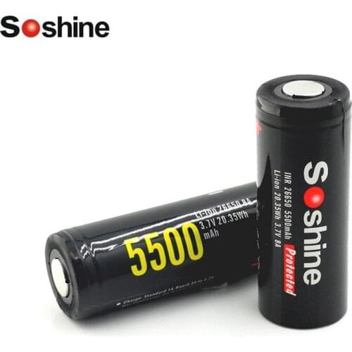 2pcs Soshine 26650 3.7V 5500mAh Protected Rechargeable Li-ion Lithium Battery with Box Power Sources