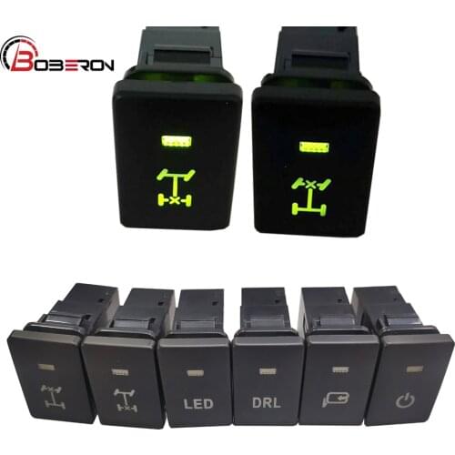 Green Car LED DRL Power Rearview Mirror Folding Button Front Rear Differential Lock Switch for Toyota Camry Prius Corolla PRADO