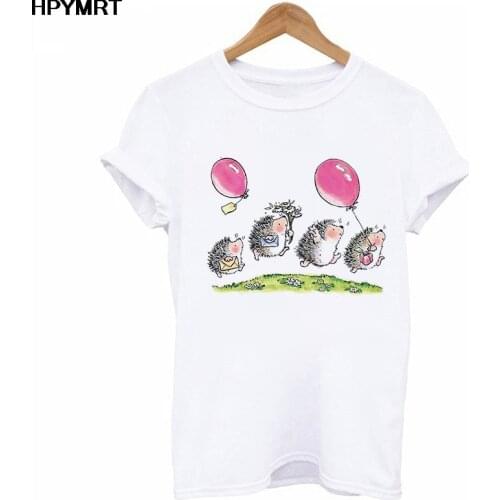 T-shirt Female Hedgehog and balloons print T Shirt Loose new Spring Summer Tee shirt Easy Matching Tshirt women tops clothing