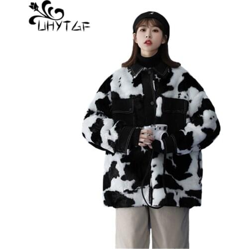 UHYTGF Woman Parkas Autumn Winter Jacket Women Parka Plus Size Outerwear Kurtka Zimowa Damska Black White Color Block Coat 914