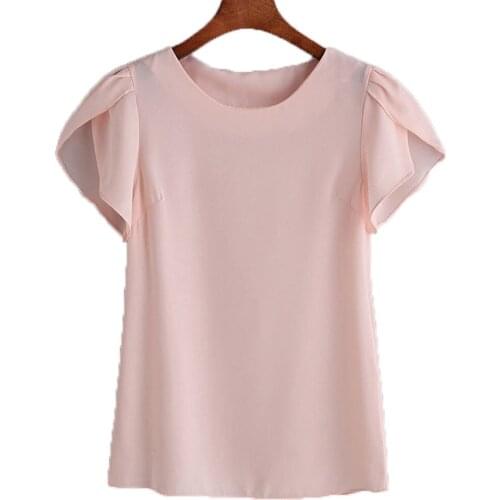 2018 New Women Chiffon Summer O Neck Short Sleeve Floral Shirt Blouse Tops Loose Casual Tee Top