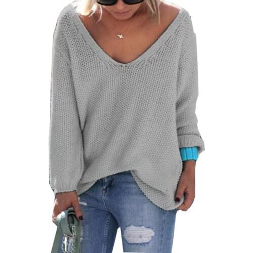 Womens Pullover Sweaters 2017 Quick Sell Sweater Women Europe And The United States Deep V-neck Loose Clothing Vestidos MMY69131