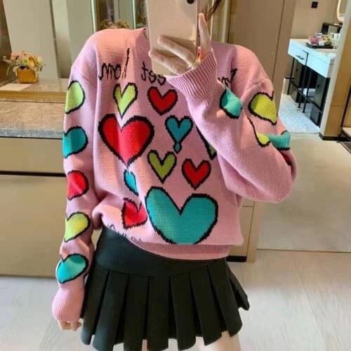 Korobov Japanese Style Love Knit Women Sweaters Korean Sweet O Neck Long Sleeve Pullovers 2021 Autumn Winter Sueter Mujer