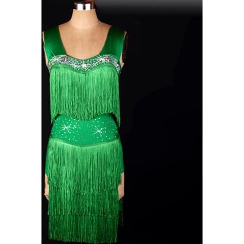 Latin Dance Competition Dress For Women Adult Diamond Fringe Skirt Girls Child Rumba Samba Cha Cha Dance Stage Clothing DQL3001