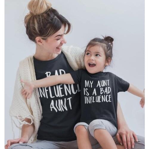 1pc My Aunt Is A Bad Influence and The Bad Influence Aunt Family Look Black Summer Short Sleeve Matching Clothes Cool Style