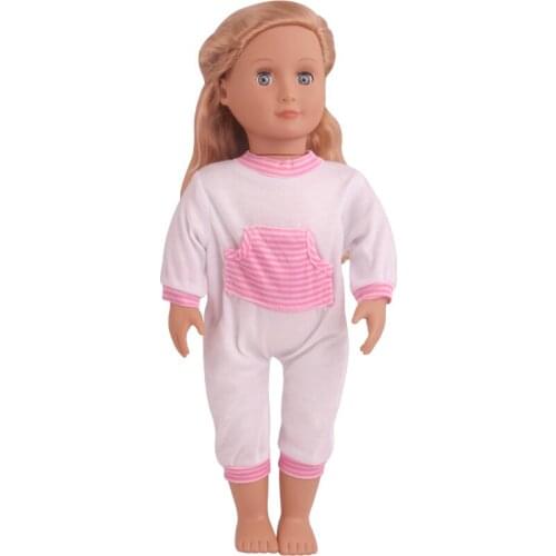 18 inch Girls doll clothes White jumpsuit pink patchwork American new born dress Baby toys fit 43 cm baby dolls c800