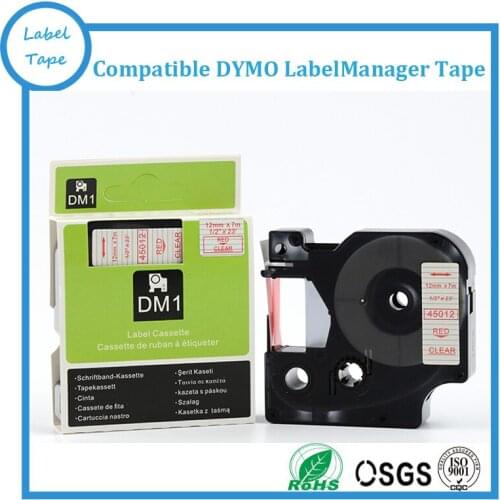 3pk/lot free shipping DYMO d1 45012 12mm Red on Clear label tape for dymo labelmanager maker