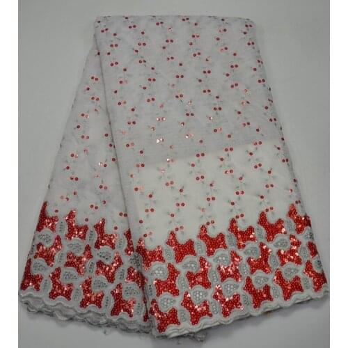 5yards/pc) white and red African Organza lace fabric with lots of sequins newest mesh lace with embroidery for party OP44