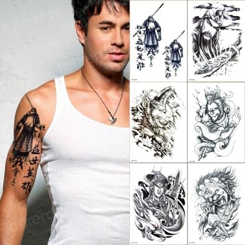 6pcs/set sleeve tatoo men boys waterproof temporary tattoo sheet black wholesale chinese charactor arm shoulder body sticker