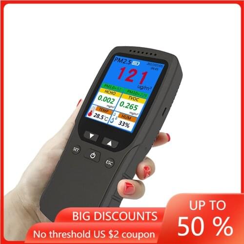9 In 1 Air Quality Monitor Indoor Outdoor PM2.5, PM1.0, PM10, HCHO, TVOC Detector Meter Tester Temperature and Humidity Sensor