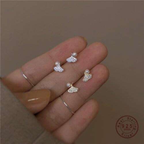 925 Sterling Silver Exquisite Crystal Romantic Ginkgo Biloba Plating 14k Gold Stud Earrings Women Temperament Wedding Jewelry