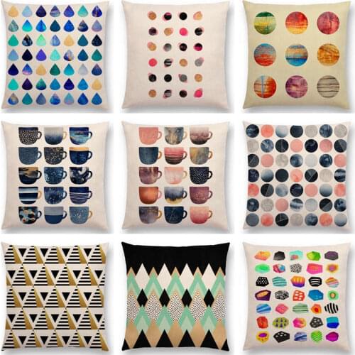 Abstract Colourful Geometric Pattern Sweet Watercolor Dream Square Round Triangles Gorgeous Beautiful Cushion Cover Pillow Case