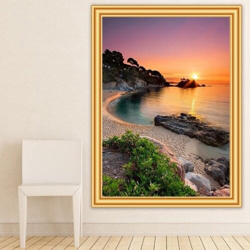 5D DIY Diamond Painting Landscape Sunset Beach Cross Stitch Kit Full Drill Embroidery Scenery Mosaic Art Picture of Rhinestones