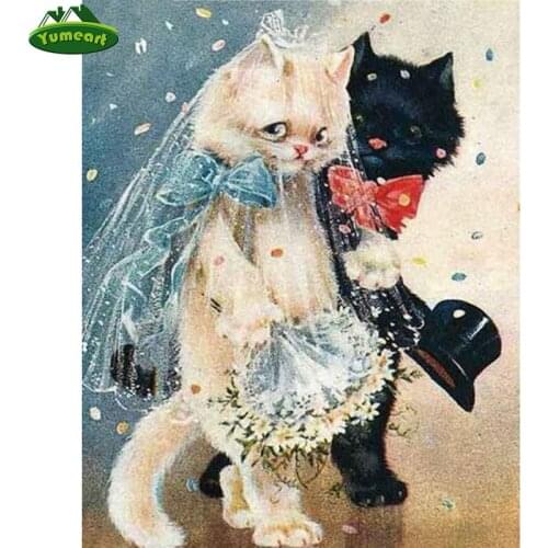 YUMEART DIY 5D Diamond Mosaic Handmade Diamond Embroidery Cats Wedding Romantic Wall Sticker Diamond Painting Cross Stitch