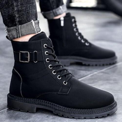 Martin Boots Men Shoes Fashion Autumn Black Army Combat Boots Lace Up Sewing Men leather Shoes Honbre High Top Motorcycle Boots