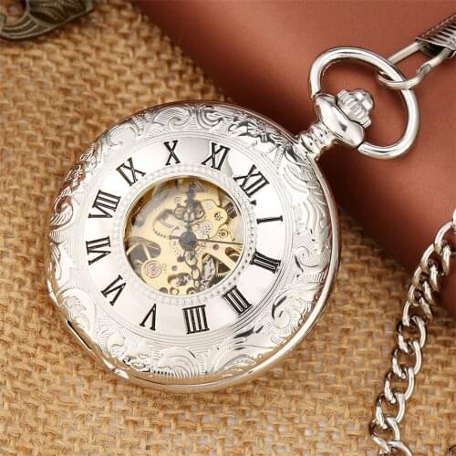 Vintage Roman Numerals Display Double Hunter Manual Mechanical Pocket Watch Exquisite Retro Hand Winding Pendant Pocket Clock