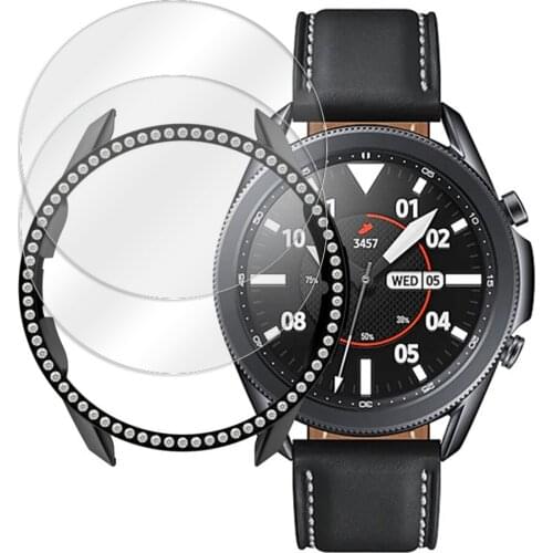Galaxy watch 3 45mm case + glass Screen Protector for samsung galaxy watch 3 41mm PC case bilng Shell Cover + 9H Tempered Glass