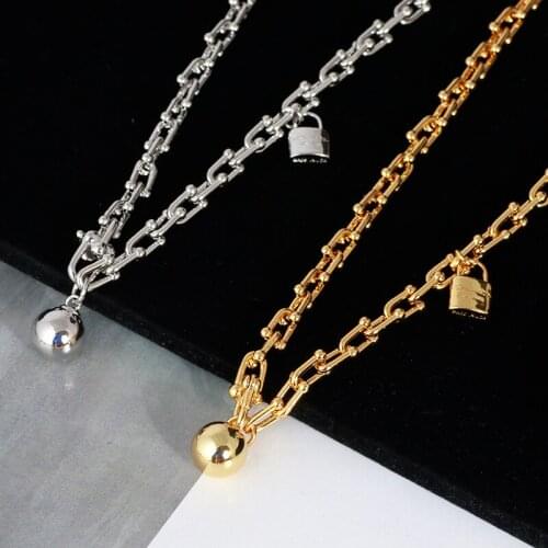 European and American bloggers high-level metallic stitching chain smooth ball small lock necklace women