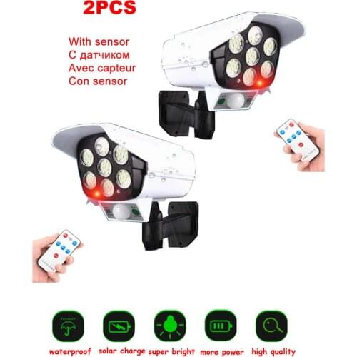 2pcs remote solar fake monitor dummy camera Light Outdoor Lamp PIR Motion Sensor Wall Light Waterproof emergency Sunlight for Ga