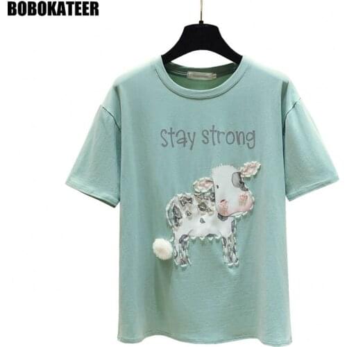 Short Sleeve Oversized T shirt Women Tops Summer Plus Size Looes Pink Kawaii Clothes Woman Tshirt Cotton White Beading New 2021