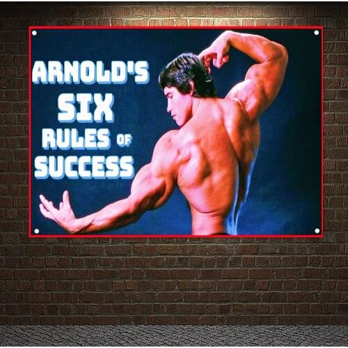 ARNOLDS SIX RULES OF SUCCESS Man Muscular Body Tapestry Gym Decor Boxing Poster Wall Art Canvas Painting Workout Banners Flags