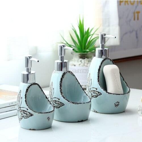 Ceramic Lotion Bottle Soap Dispenser Dual-use Detergent Bottled Hand Sanitizer Bottle with Sponge Bath Bottle