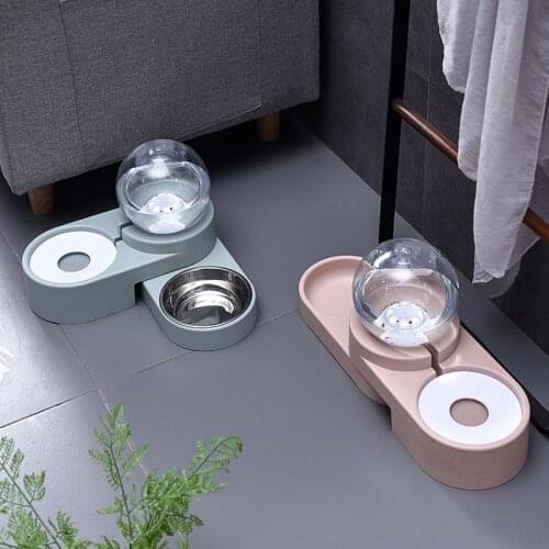 Cat Food and Water Bowl Feeders Pet Dog Drinker Water Dispenser 2 in 1 Bubble Food Feeding Container 1.8L without Stainless Bowl
