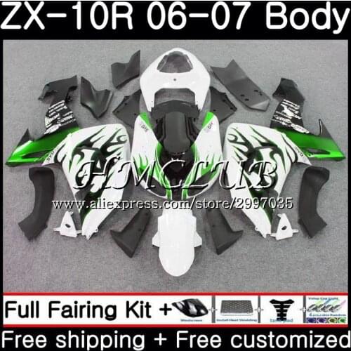Bodywork For KAWASAKI NINJA ZX1000C ZX-10R 2006 2007 61HC.3 green flames ZX1000 C ZX 10 R ZX 10R 06 07 ZX10R 06 07 Fairing kit