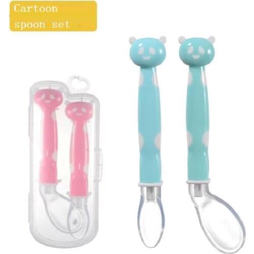Hot Sale Cartoon Spoon Set Silicone Soft Tip Baby Soft Silicone Spoon Candy Color Spoon Children Food Baby Feeding Tools