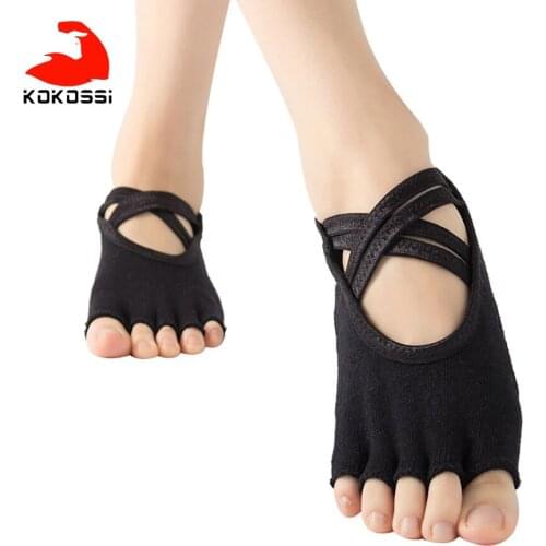 KoKossi Terry Five-toed Cross Yoga Socks Breathable Skin-friendly Dance Socks Non-slip PVC Harmless Non-pilling Yoga Socks